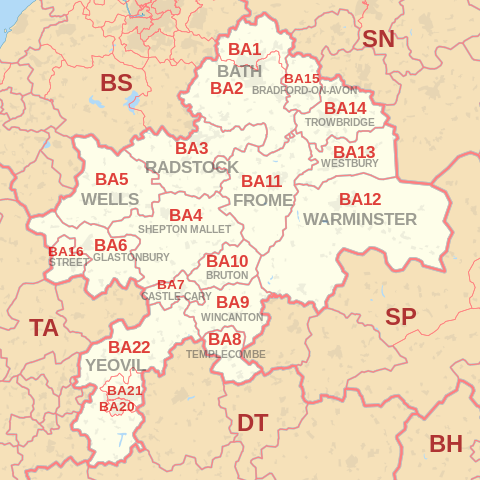 BA Postcode Area Map